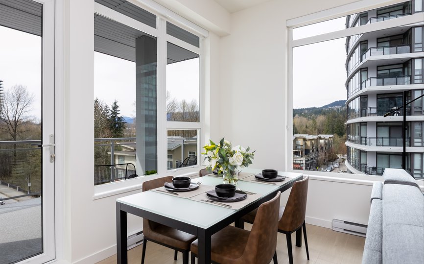 dining area in two bedroom furnished suite at level port moody