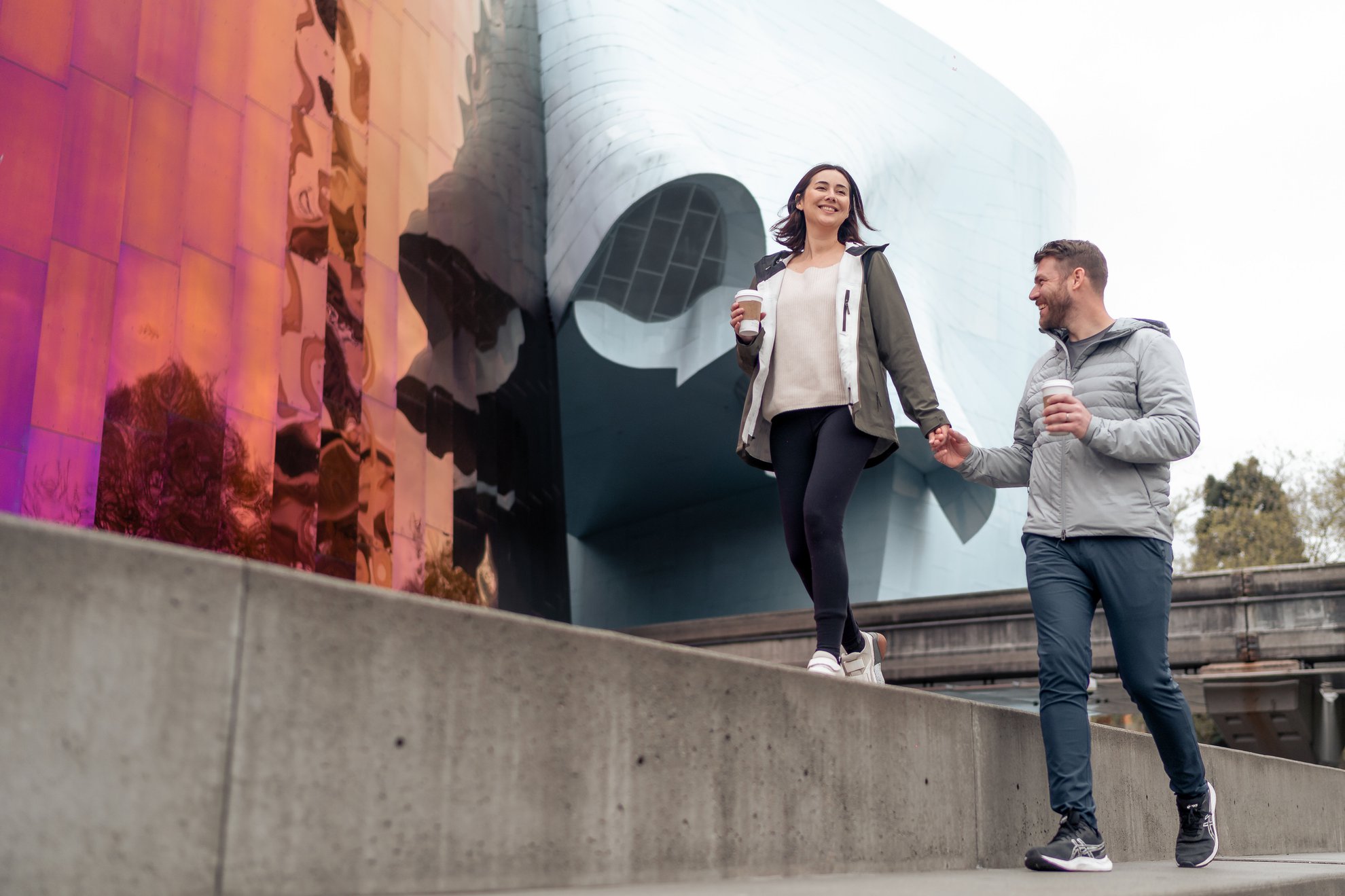 couple walking and exploring seattle together