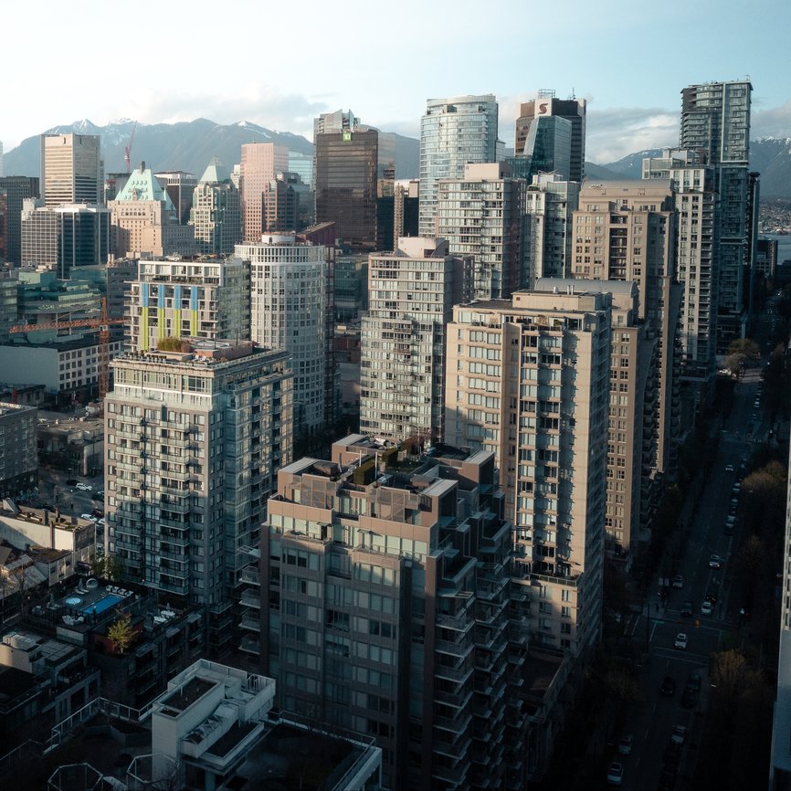 flyover shot of level vancouver yaletown seymour