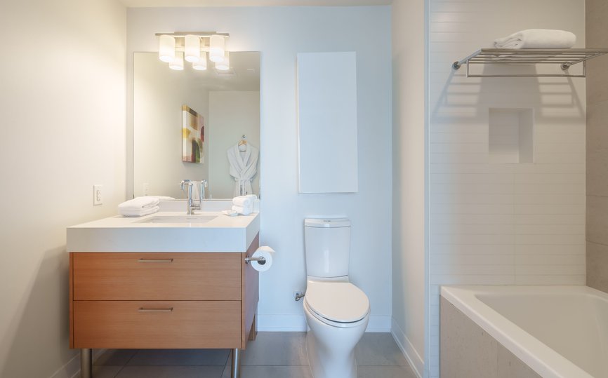 modern bathroom with bath tub at level south olive