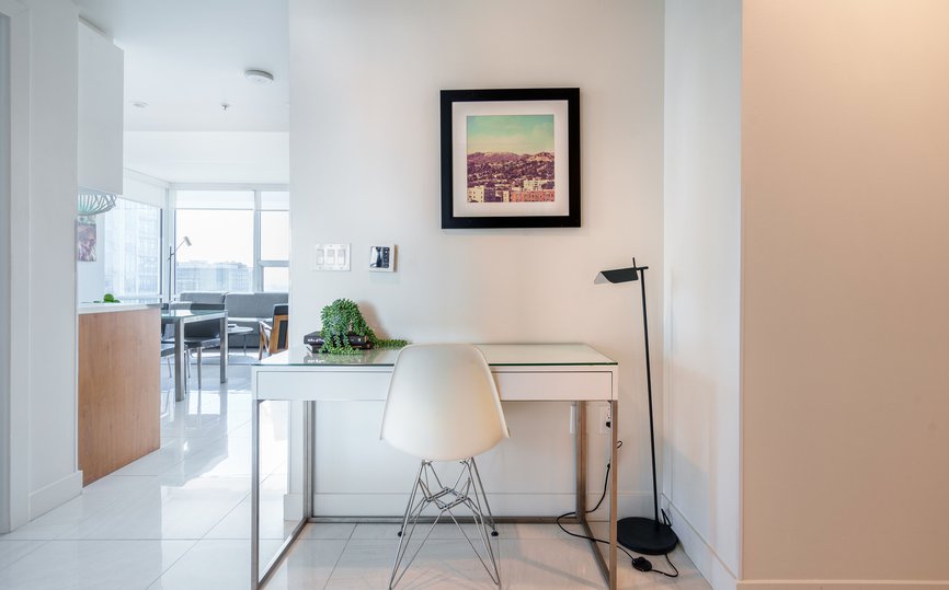 work desk in the furnished suite at level in downtown los angeles