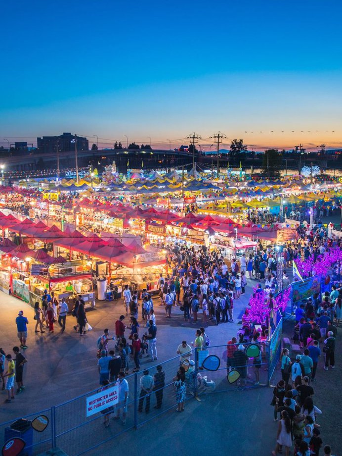 Aerial view of tents and people at the Richmond Night Market