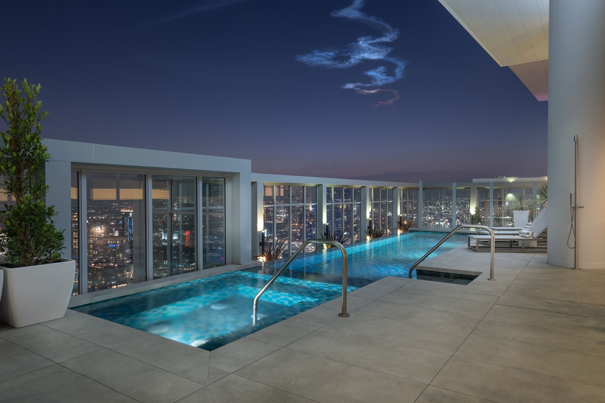 level penthouse south hill featuring rooftop pool with downtown los angeles view