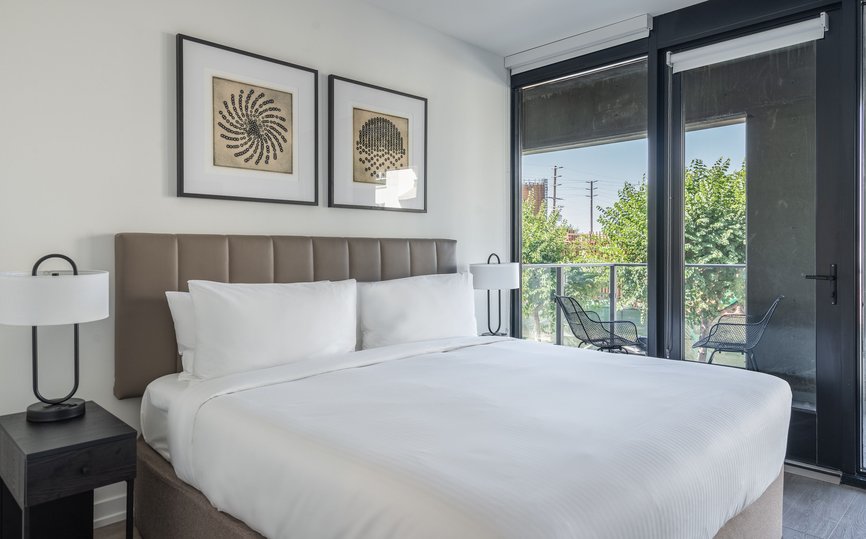 level los angeles hollywood townhome spacious bedroom with open air balconies