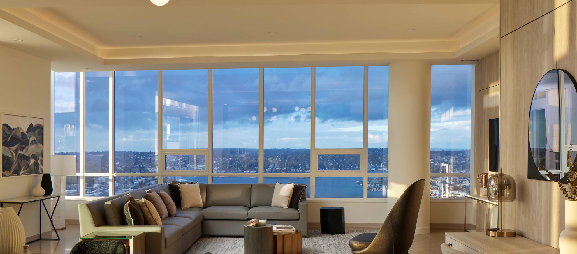 level seattle lake union penthouse wide angel evening view